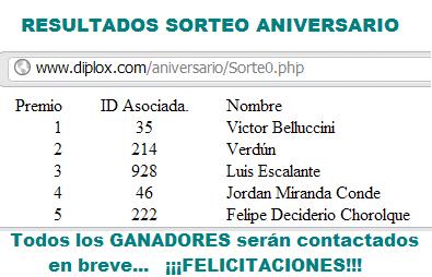DIPLOX: GANADORES DEL SORTEO ANIVERSARIO