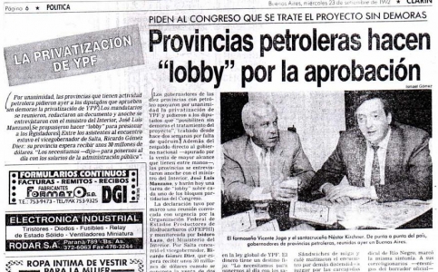 Maldita complicidad: la prensa y la venta de Gas del Estado e YPF