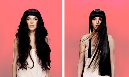 Cabello lacio con secador.