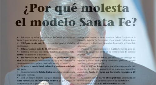“¿Por qué molesta el modelo Santa Fe?” Dura solicitada de Binner. “SOMOS UN MAL EJEMPLO PARA LOS CORRUPTOS”.
