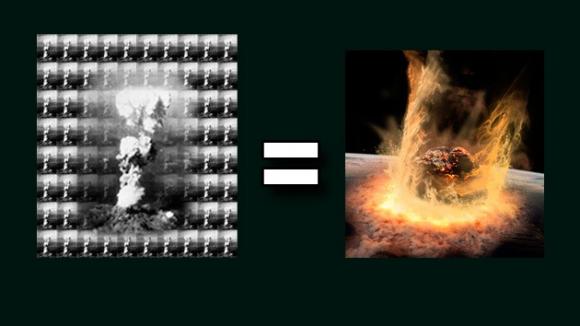 La explosión (poder destructivo) del meteorito que cayo sobre los Urales, equivalente a 30 bombas de Hiroshima