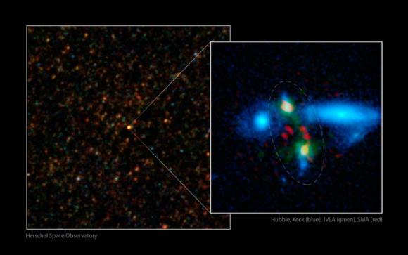 Rara fusión de grandes galaxias forma una gigantesca elíptica