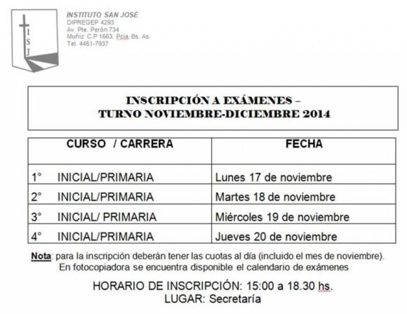 Exámenes Noviembre - Diciembre 2014 1er y 2do Turno