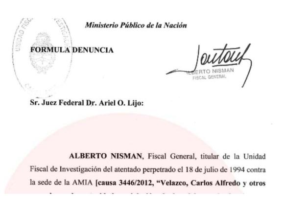 Divulgan la denuncia completa de Nisman contra Cristina Fernández