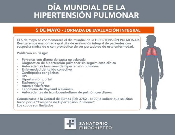 5 DE MAYO: DÍA MUNDIAL DE LA HIPERTENSIÓN PULMONAR  JORNADA DE DETECCIÓN PRECOZ EN EL SANATORIO FINOCHIETTO 