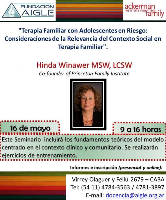 EL 16 DE MAYO SE REALIZARÁ EL SEMINARIO INTERNACIONAL “TERAPIA FAMILIAR CON ADOLESCENTES EN RIESGO: CONSIDERACIONES DE LA RELEVANCIA DEL CONTEXTO SOC