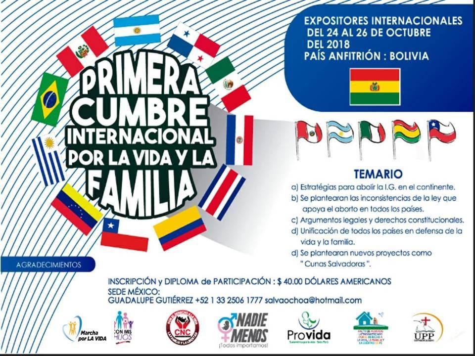 Primera Cumbre Internacional por la Vida y la Familia - 24/10 al 26/10 - Bolivia