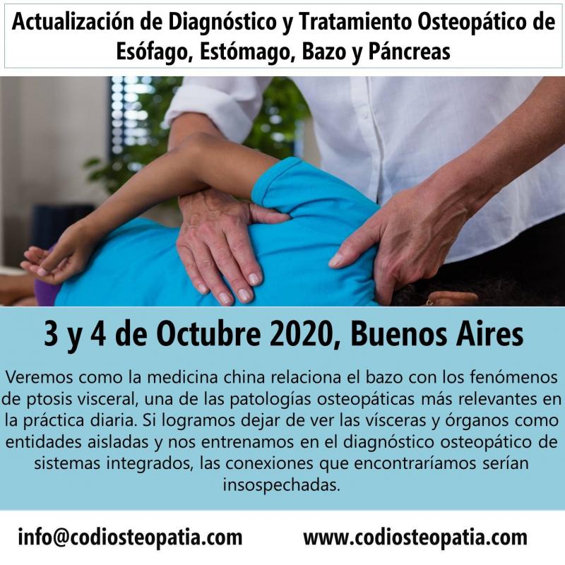 Actualización de Diagnóstico y Tratamiento Osteopático de Esófago. Estómago. Bazo y Páncreas, 3 y 4 de Octubre 2020, BUENOS AIRES