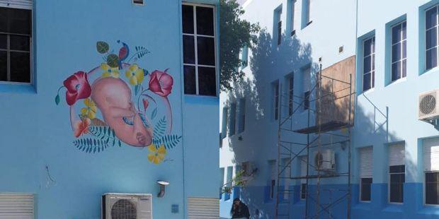 Tapiaron el mural de un bebé en gestación en la maternidad del Hospital Piñero