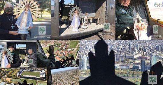 Las imágenes de la Virgen de Luján y de la Virgen de Loreto sobrevuelan el cielo de Buenos Aires