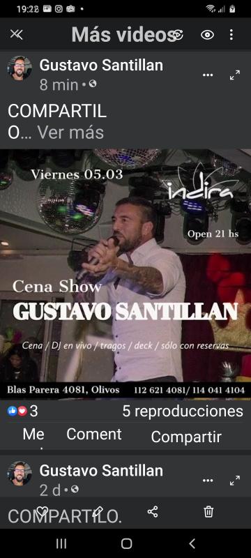 SHOW GUSTAVO SANTILLANVIERNES 5 MARZO EN ¨INDIRA¨