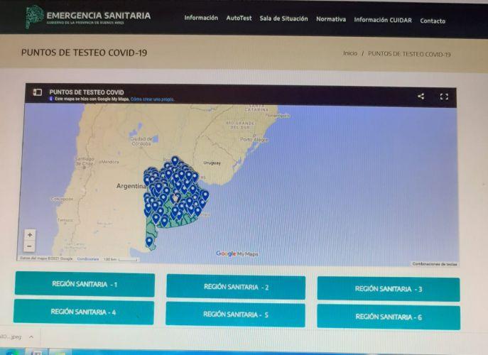 Provincia: crearon un mapa on line para ubicar más de 350 puntos fijos de testeo