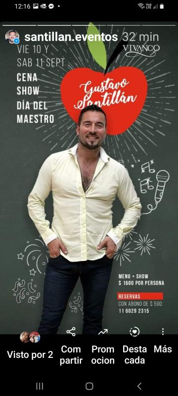 SHOW GUSTAVO SANTILLAN VIERNES 10 Y SABADO 11 EN ¨VIVANCO¨