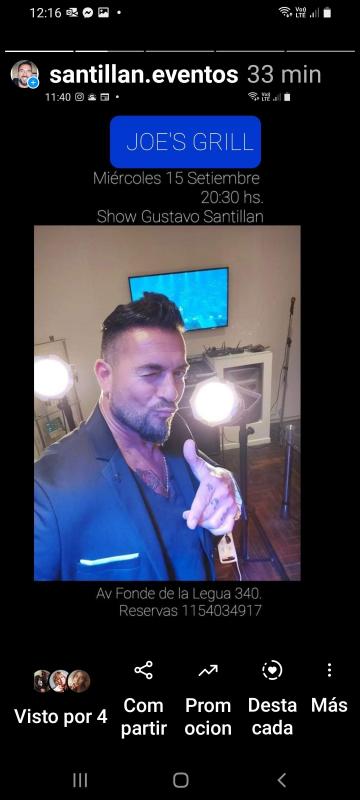 SHOW GUSTAVO SANTILLAN EN ¨JOE´S GRILL¨ MIERCOLES 15 SETIEMBRE.