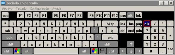 Teclado en pantalla de Windows XP