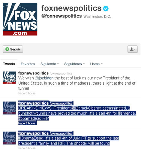 Hackearon la cuenta de Twitter de Fox y dan por muerto a Obama