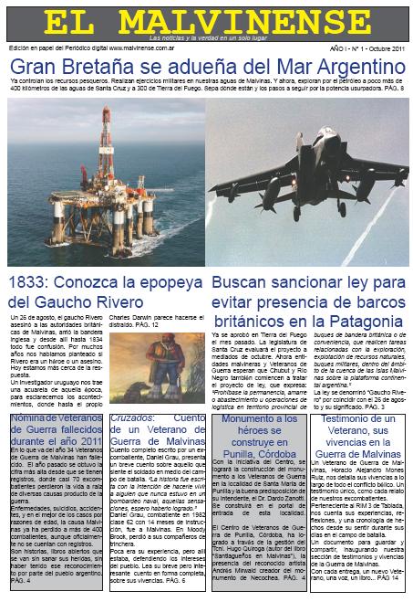 La primera edición de El Malvinense en papel