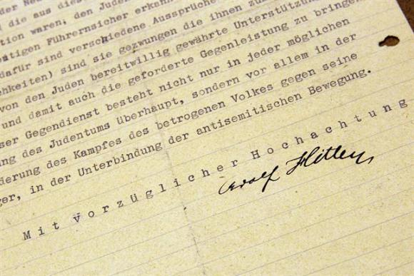 Exhiben por primera vez la carta de Hitler que cambió la historia